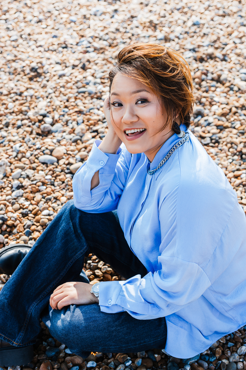 Relaxed consultant portrait on the beach