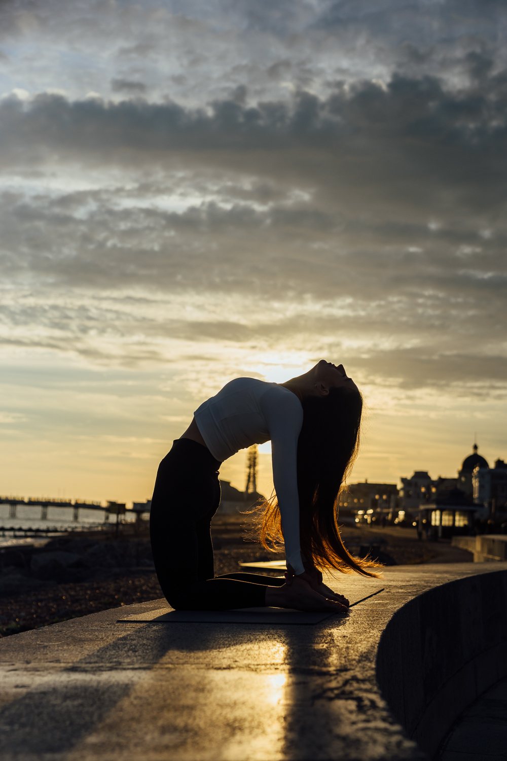 Sunset movement portrait for a wellness brand
