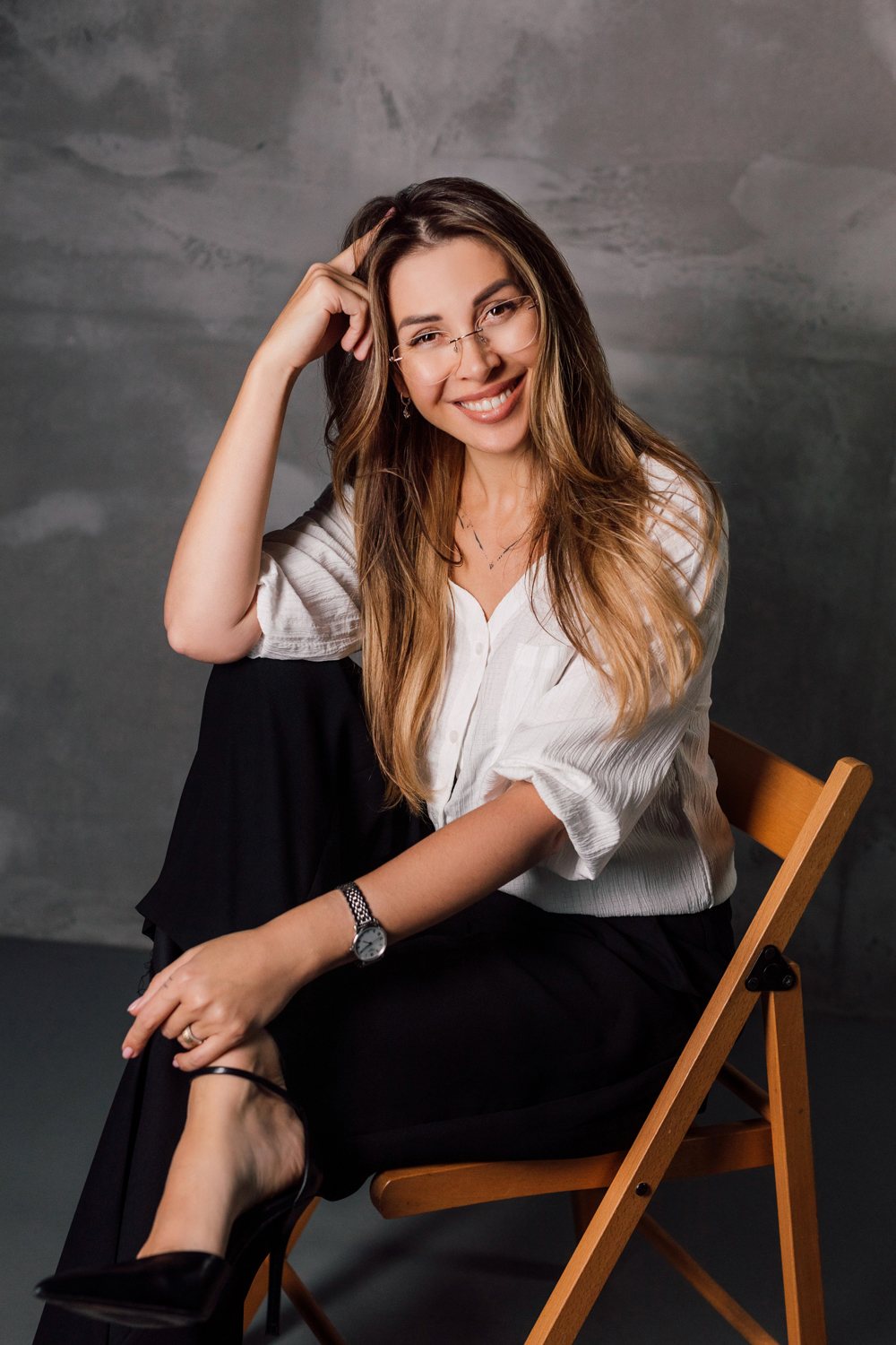 Relaxed seated portrait for a personal brand