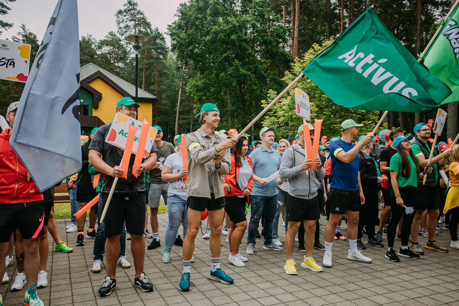 People gathered at a corporate running event