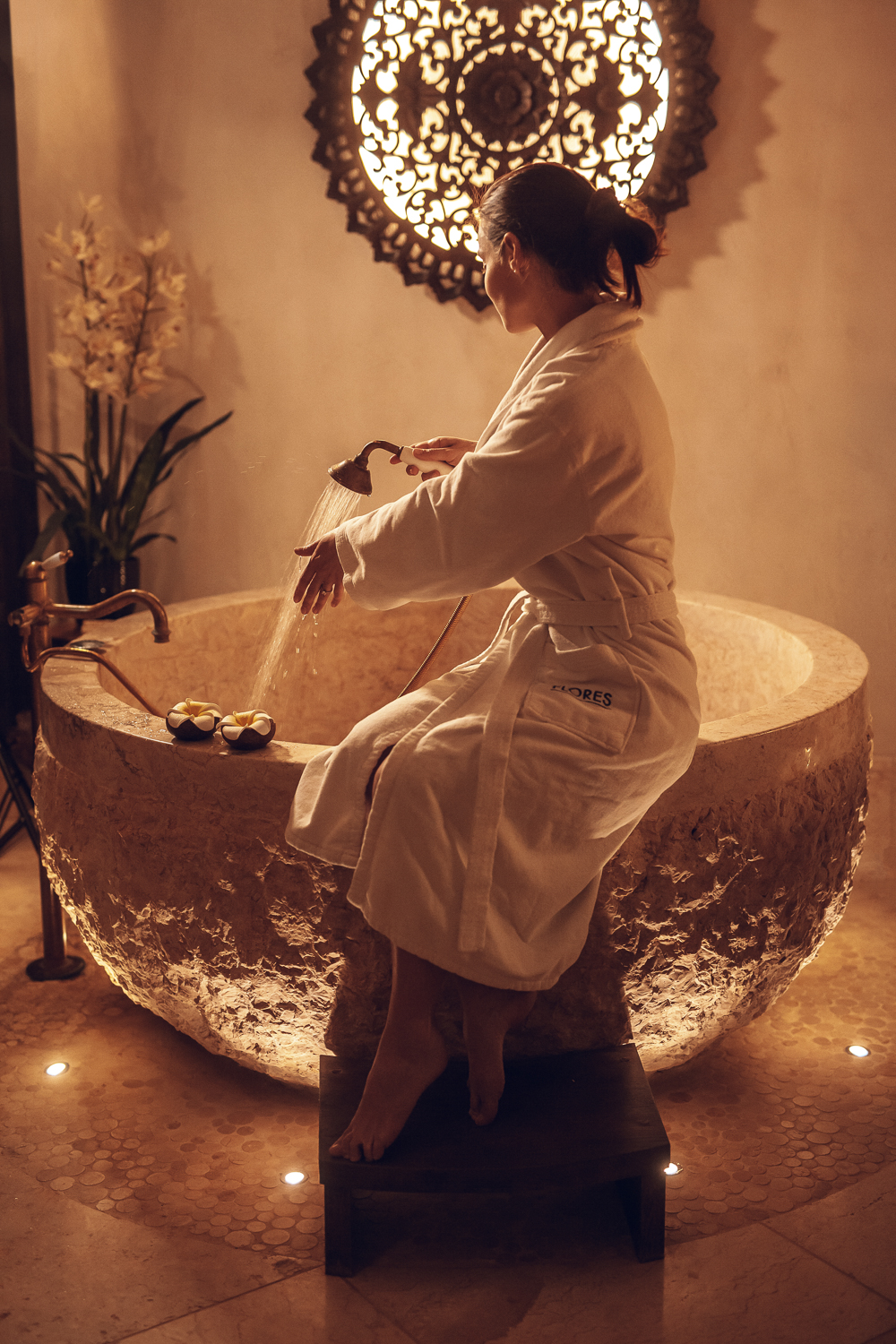 Wellness atmosphere portrait with golden light