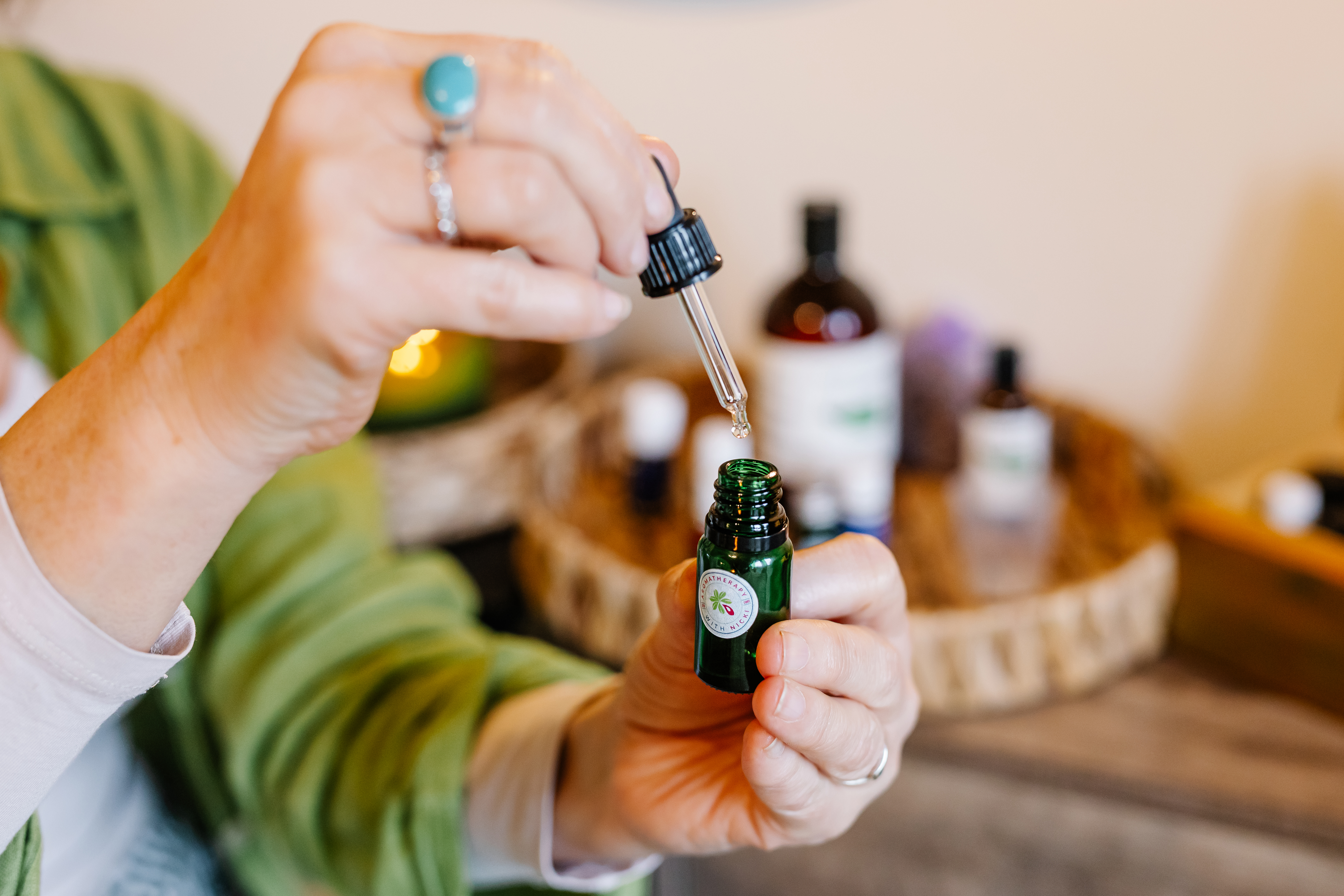 Essential oil detail captured for a holistic wellbeing brand